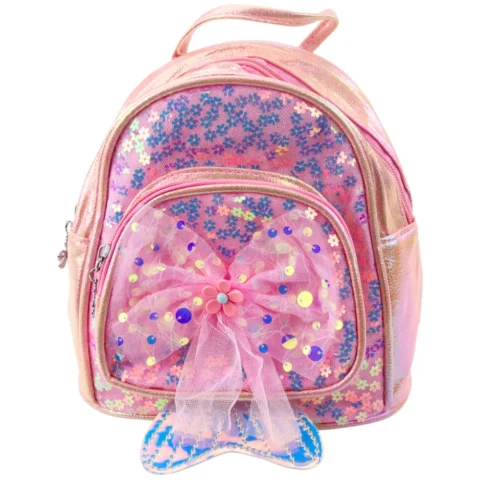 Plecak Dziecięcy Cekiny Tiulowa Kokarda Różowy 20cm 3,8L