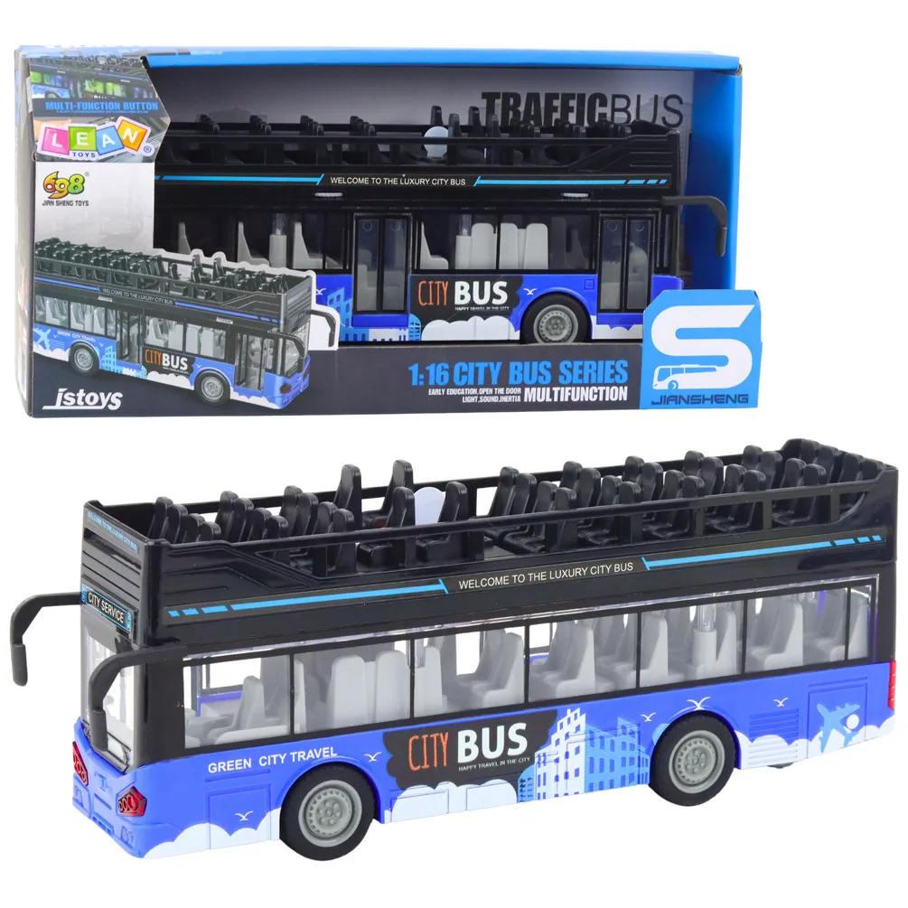 Autobus Miejski Piętrowy 1:16 Napęd Światła Dźwięki Niebieski