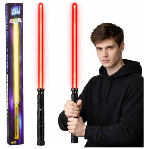 Miecz Laserowy Świetlny LED Z Dźwiękami Metalowa Rękojeść 75 cm