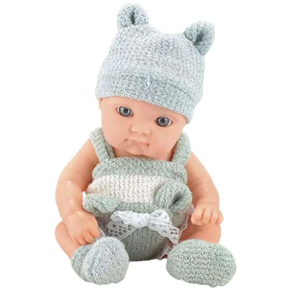 Lalka Bobas Niemowlak Z Kocykiem Biało-Szare Ubranko Czapeczka 18 cm - obrazek 3