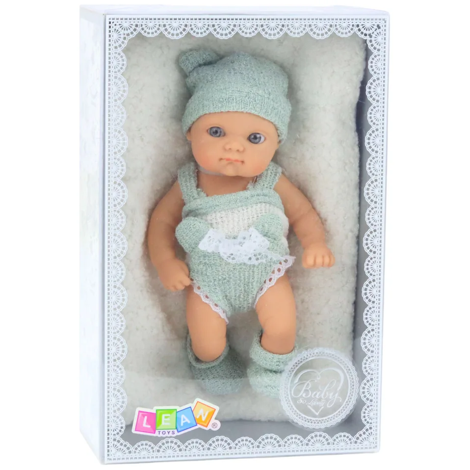 Lalka Bobas Niemowlak Z Kocykiem Biało-Szare Ubranko Czapeczka 18 cm - obrazek 4