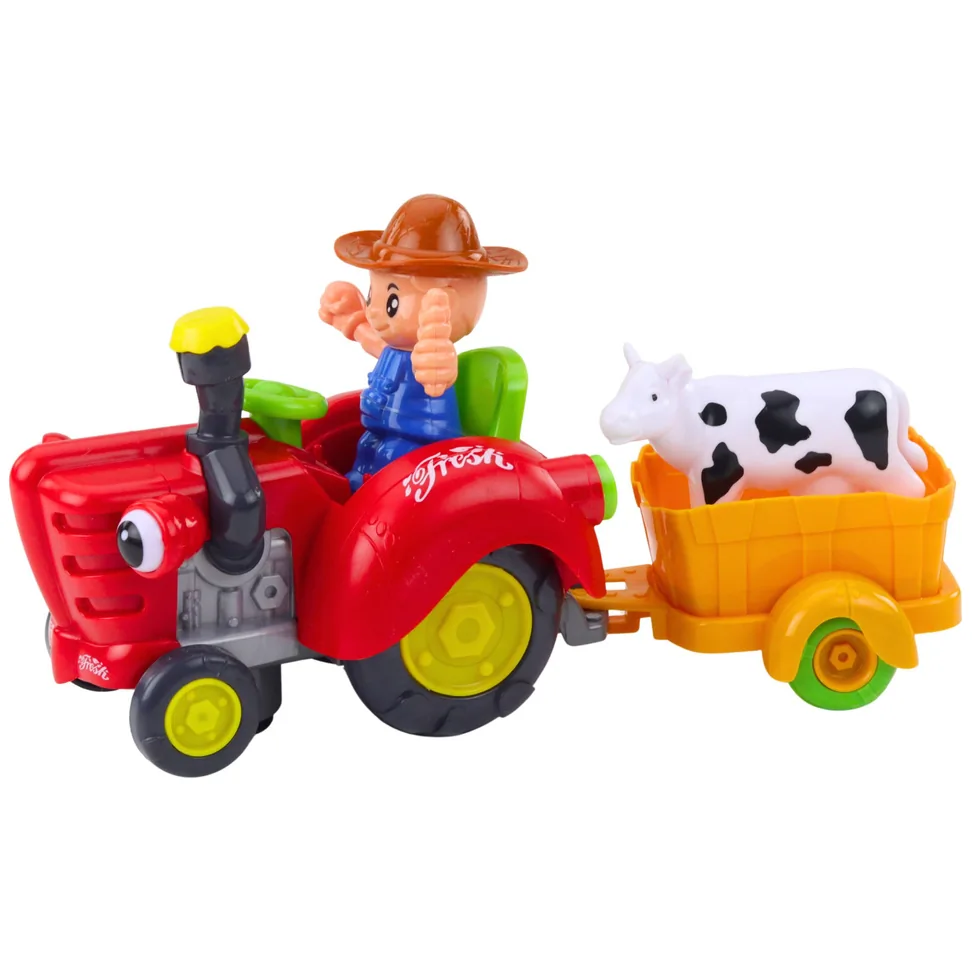 Traktor Farmera Interaktywny Z Przyczepką Figurka Krowy Światła Dźwięki - obrazek 2