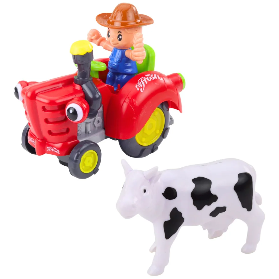 Traktor Farmera Interaktywny Z Przyczepką Figurka Krowy Światła Dźwięki - obrazek 3