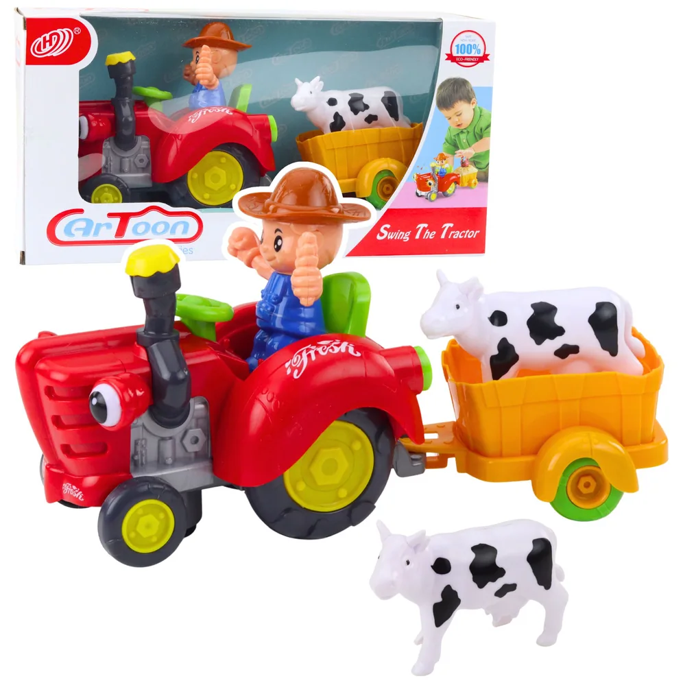 Traktor Farmera Interaktywny Z Przyczepką Figurka Krowy Światła Dźwięki