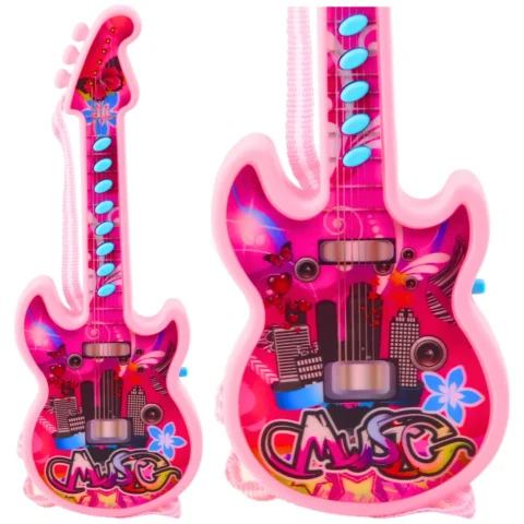 Gitara Elektryczna Dla Dzieci Melodie Gama Solmizacyjna Różowa 29cm